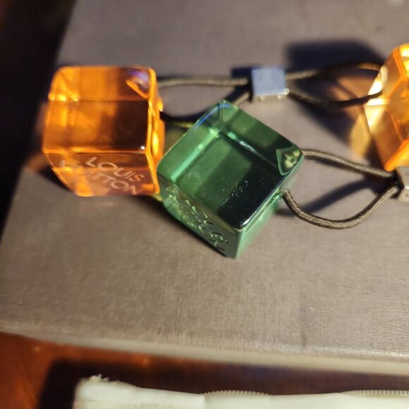 Auth Louis Vuitton Hair Cube Hair Tie Neon Green & Neon Orange Hair Tie with Bag - Picture 4 of 14